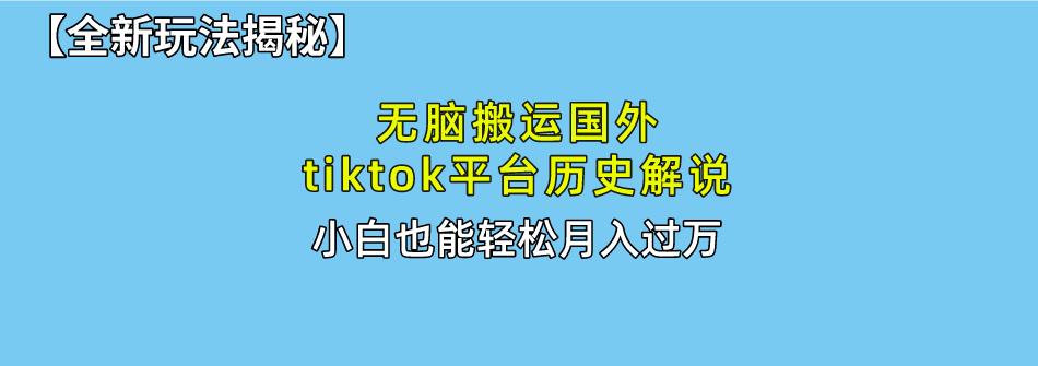 无脑搬运国外tiktok历史解说 无需剪辑，简单操作，轻松实现月入过万-随风资源网