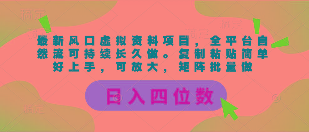 最新风口虚拟资料项目，全平台自然流可持续长久做。复制粘贴 日入四位数-随风资源网