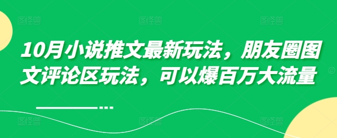 10月小说推文最新玩法，朋友圈图文评论区玩法，可以爆百万大流量 -随风资源网