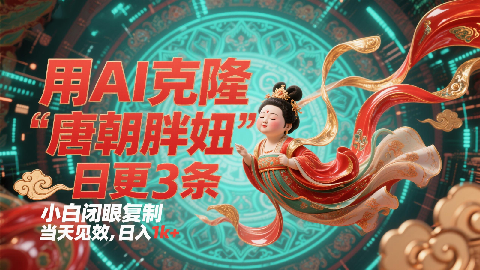用AI克隆“唐朝胖妞”日更3条，平台疯狂推流，小白闭眼复制，当天见效，日入1k+-随风资源网
