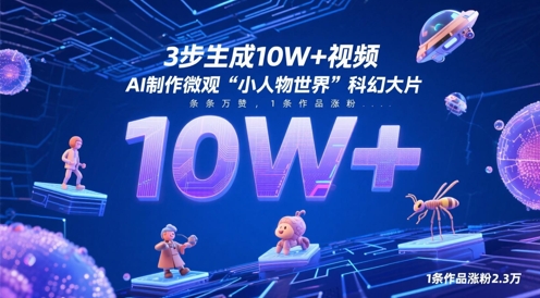 3步生成10W+视频，AI制作微观“小人物世界”科幻大片，条条万赞，1条作品涨粉2.3W-随风资源网