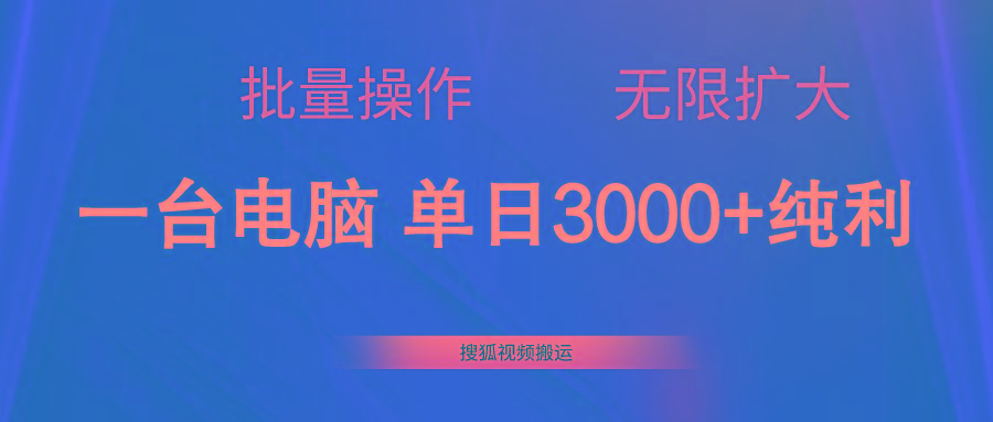 搜狐视频搬运，一台电脑单日3000+，批量操作，可无限扩大-随风资源网
