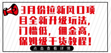 3月份拉新风口项目全新升级玩法，门槛低，佣金高，保姆级干货教程-随风资源网