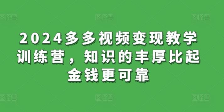 2024多多视频变现教学训练营，知识的丰厚比起金钱更可靠-随风资源网