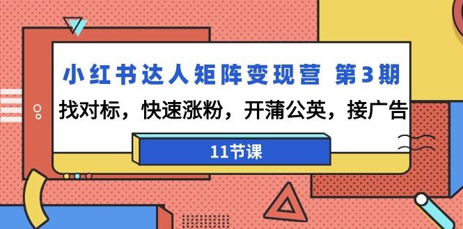 小红书达人矩阵变现营 第3期，找对标，快速涨粉，开蒲公英，接广告-11节课-随风资源网