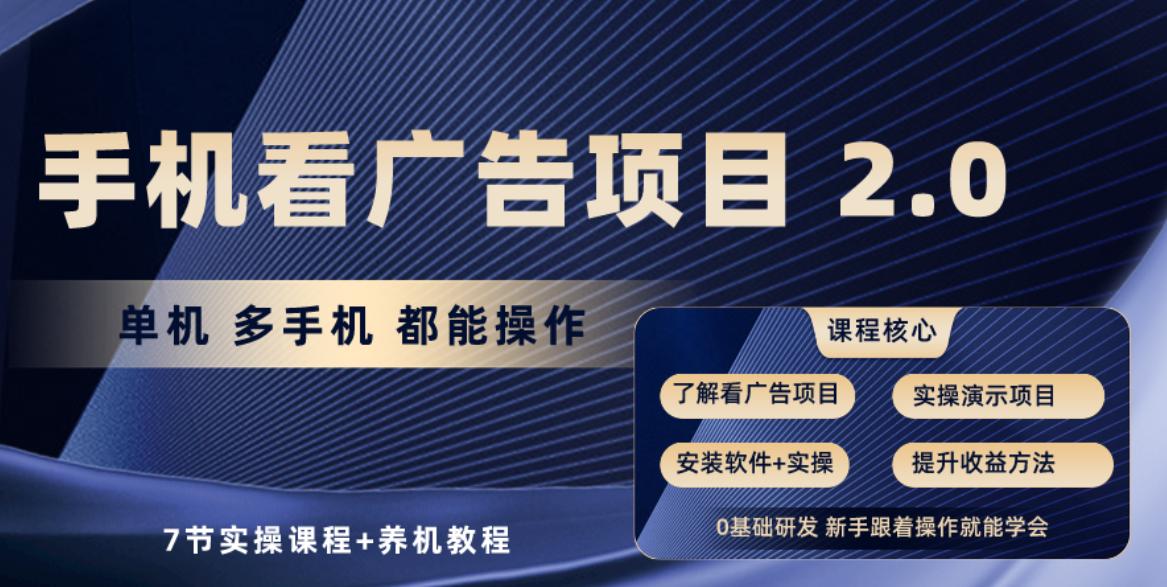 手机看广告项目2.0，单机收益30+，提现秒到账可矩阵操作-随风资源网