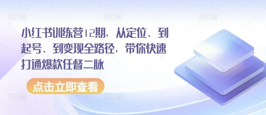 小红书训练营12期，从定位、到起号、到变现全路径，带你快速打通爆款任督二脉-随风资源网