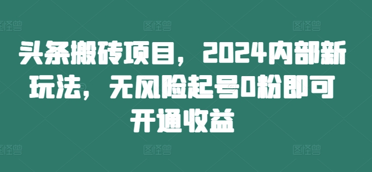 头条搬砖项目，2024内部新玩法，无风险起号0粉即可开通收益-随风资源网