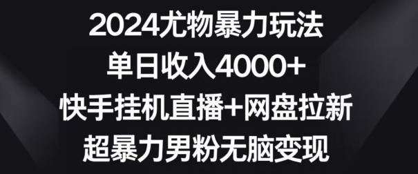2024尤物暴力玩法，单日收入4000+，快手挂机直播+网盘拉新，超暴力男粉无脑变现【揭秘】-随风资源网