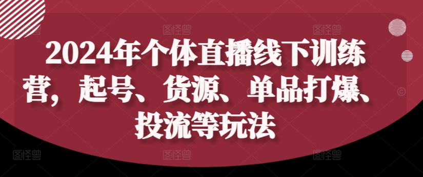 2024年个体直播训练营，起号、货源、单品打爆、投流等玩法-随风资源网