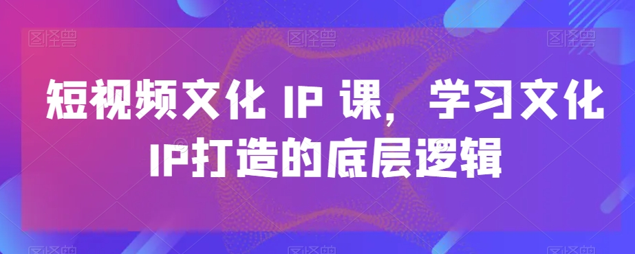 短视频文化IP课，学习文化IP打造的底层逻辑-随风资源网
