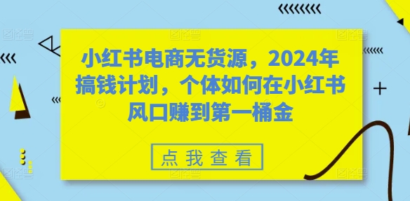 小红书电商无货源，2024年搞钱计划，个体如何在小红书风口赚到第一桶金-随风资源网