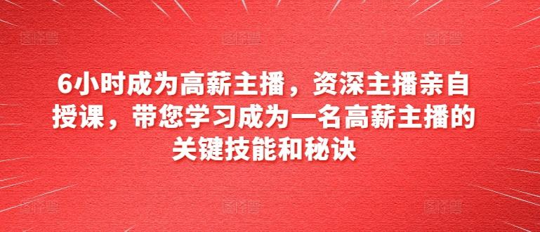 6小时成为高薪主播，资深主播亲自授课，带您学习成为一名高薪主播的关键技能和秘诀-随风资源网