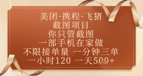 飞猪美团截图项目，你只管截图，一部手机在家做，正规平台无套路，一天5张+【揭秘】-随风资源网