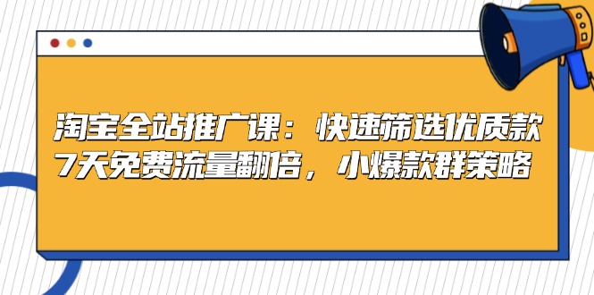 淘宝全站推广课：快速筛选优质款，7天免费流量翻倍，小爆款群策略-随风资源网