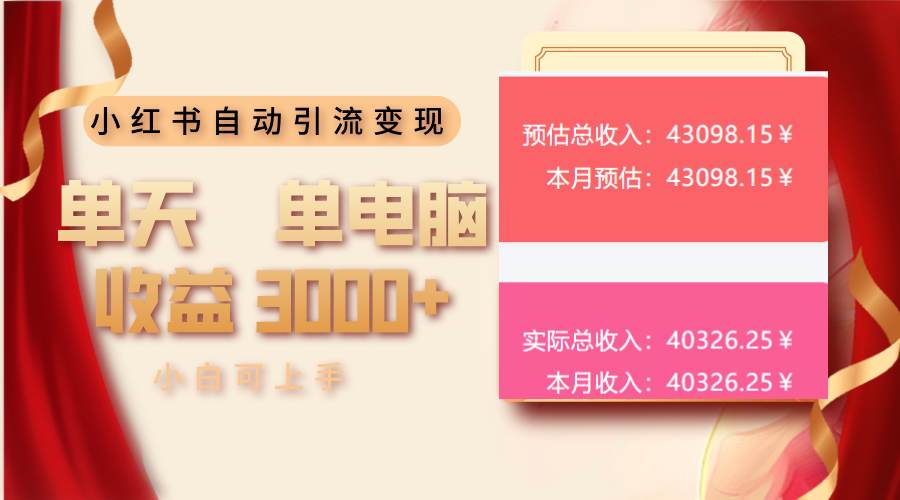 小红书自动引流变现 单天单电脑收益3000+  小白可上手-随风资源网