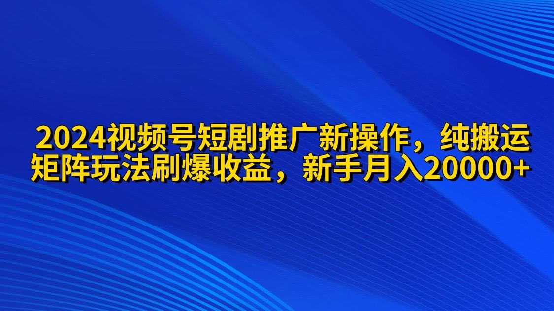 (9916期)2024视频号短剧推广新操作 纯搬运+矩阵连爆打法刷爆流量分成 小白月入20000-随风资源网