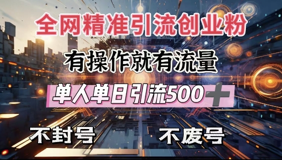 全网独家引流创业粉，有操作就有流量，单人单日引流500+，不封号、不费号-随风资源网