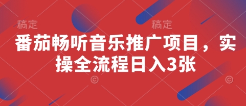 番茄畅听音乐推广项目，实操全流程日入3张-随风资源网
