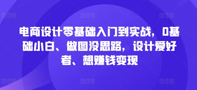 电商设计零基础入门到实战，0基础小白、做图没思路，设计爱好者、想赚钱变现-随风资源网