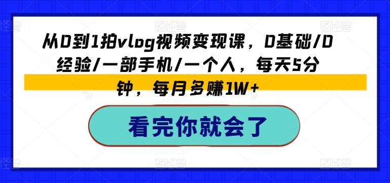 从0到1拍vlog视频变现课，0基础/0经验/一部手机/一个人，每天5分钟，每月多赚1W+-随风资源网