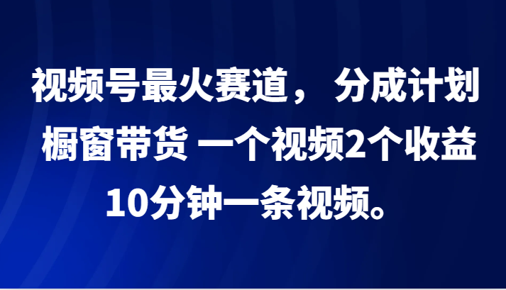 视频号最火赛道， 分成计划， 橱窗带货，一个视频2个收益，10分钟一条视频。-随风资源网