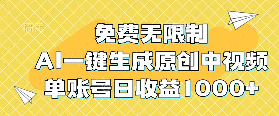 免费无限制，AI一键生成原创中视频，单账号日收益1000+-随风资源网