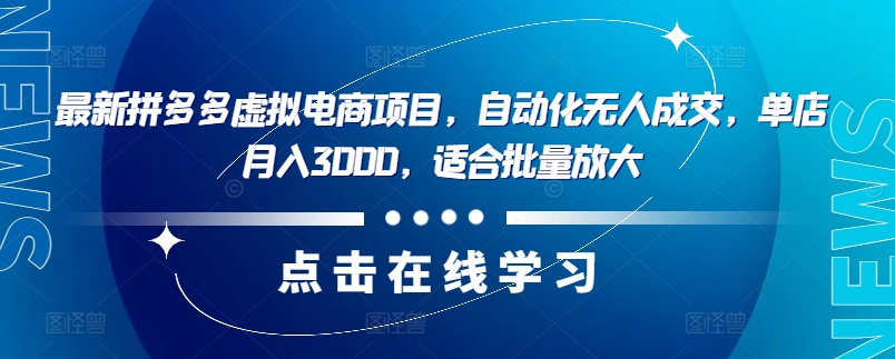 最新拼多多虚拟电商项目，自动化无人成交，单店月入3000，适合批量放大-随风资源网