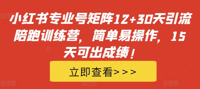 小红书专业号矩阵12+30天引流陪跑训练营，简单易操作，15天可出成绩!-随风资源网
