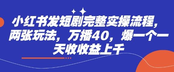 小红书发短剧完整实操流程，两张玩法，万播40，爆一个一天收收益上千-随风资源网