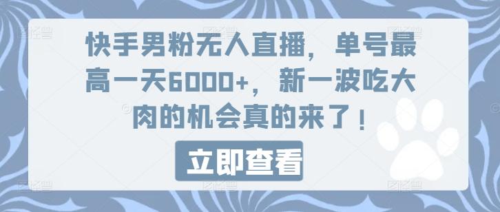 快手男粉无人直播，单号最高一天6000+，新一波吃大肉的机会真的来了-随风资源网
