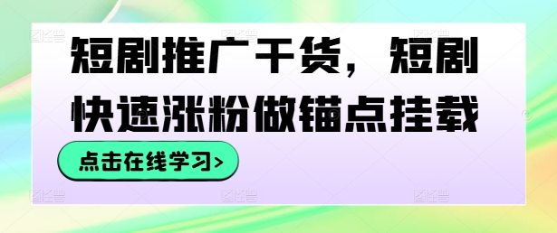 短剧推广干货，短剧快速涨粉做锚点挂载-随风资源网