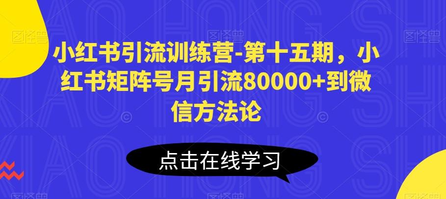 小红书引流训练营-第十五期，小红书矩阵号月引流80000+到微信方法论-随风资源网