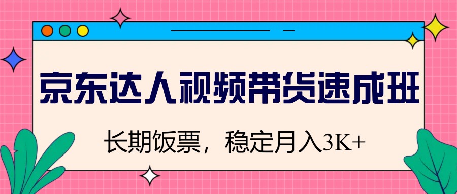 京东达人视频带货速成班，长期饭票，稳定月入3K-随风资源网