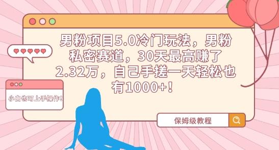 男粉项目5.0冷门玩法，男粉私密赛道，30天最高赚了2.32万，自己手搓一天轻松也有1000+【揭秘】-随风资源网