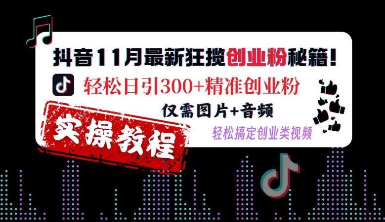 抖音11月最新狂揽创业粉秘籍，轻松日引300+精准创业粉，仅需图片+音频，轻松搞定创业类视频-随风资源网