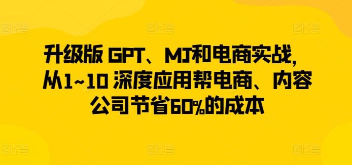 升级版 GPT、MJ和电商实战，从1~10 深度应用帮电商、内容公司节省60%的成本-随风资源网