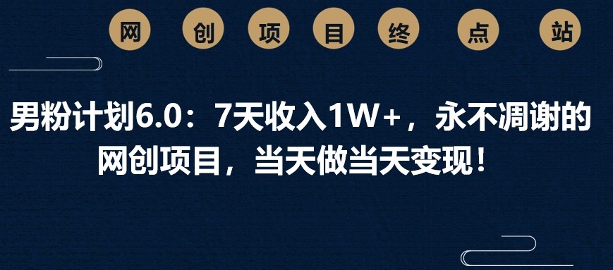 男粉计划6.0：7天收入1W+，永不凋谢的网创项目，当天做当天变现！-随风资源网