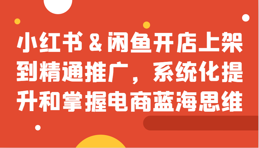小红书&闲鱼开店上架到精通推广，系统化提升和掌握电商蓝海思维-随风资源网