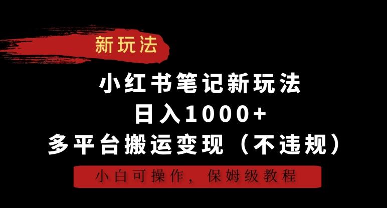 小红书笔记新玩法，日入1000+，多平台搬运变现(不违规)，小白可操作，保姆级教程【揭秘】-随风资源网