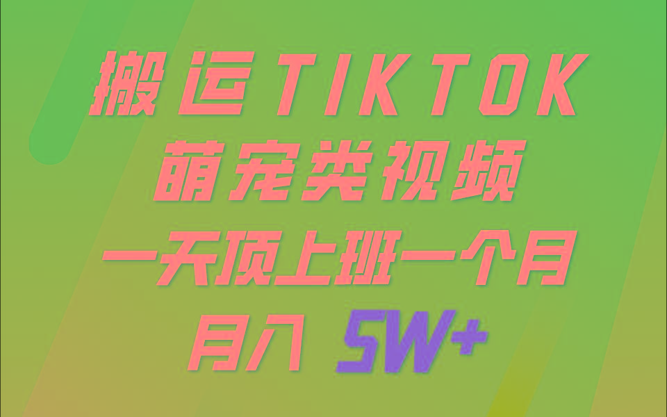 一键搬运TIKTOK萌宠类视频，一部手机即可操作，所有平台均可发布 轻松月入5W+-随风资源网