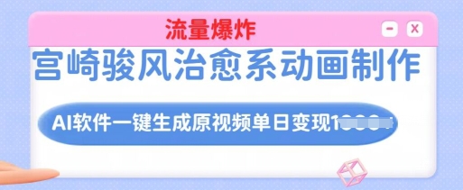 宫崎骏风治愈系动画制作，AI软件一键生成原创视频流量爆炸，单日变现多张，详细实操流程-随风资源网