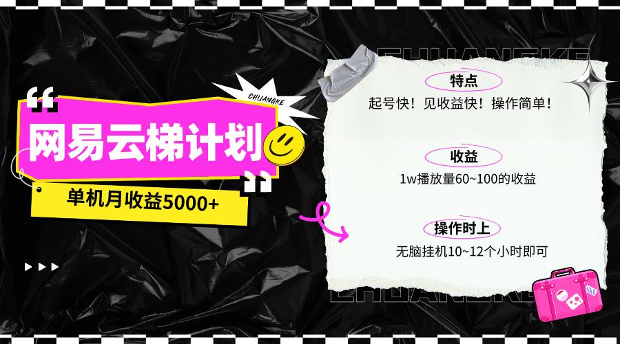 (10063期)最新网易云梯计划网页版，单机月收益5000+！可放大操作-随风资源网