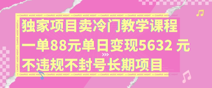 独家项目卖冷门教学课程一单88元单日变现5632元违规不封号长期项目【揭秘】-随风资源网