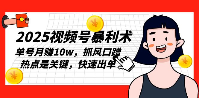 2025视频号暴利术，单号月赚10w，抓风口蹭热点是关键，快速出单-随风资源网