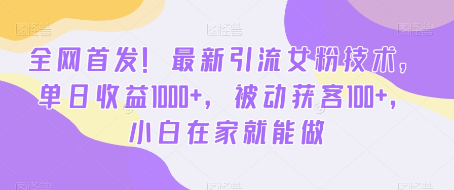 全网首发！最新引流女粉技术，单日收益1000+，被动获客100+，小白在家就能做【揭秘】-随风资源网