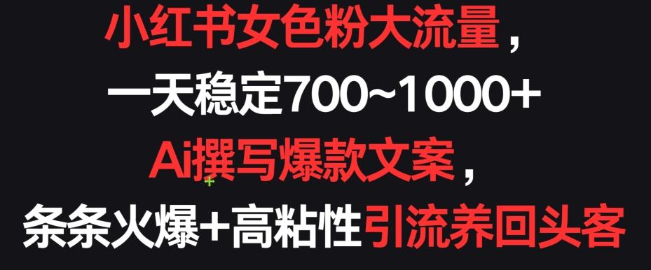 小红书女色粉大流量，一天稳定700~1000+  Ai撰写爆款文案，条条火爆+高粘性引流养回头客【揭秘】-随风资源网