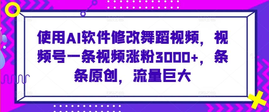 使用AI软件修改舞蹈视频，视频号一条视频涨粉3000+，条条原创，流量巨大【揭秘】-随风资源网
