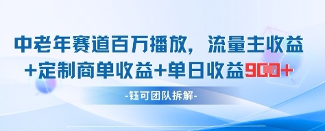 中老年赛道百万播放+流量主收益+定制收益，单日收益9张-随风资源网