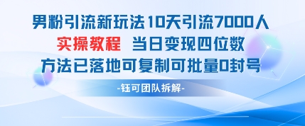 男粉引流新玩法10天引流7000人当日变现四位数可复制可批量0封号-随风资源网